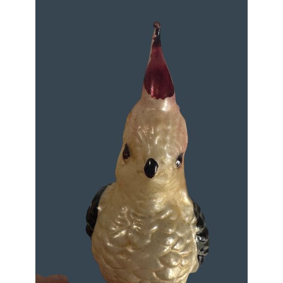 Vintage German Glass Cockatiel Clip Bird Ornament Spun Glass Tail Rare 6" - Picture 8 of 11